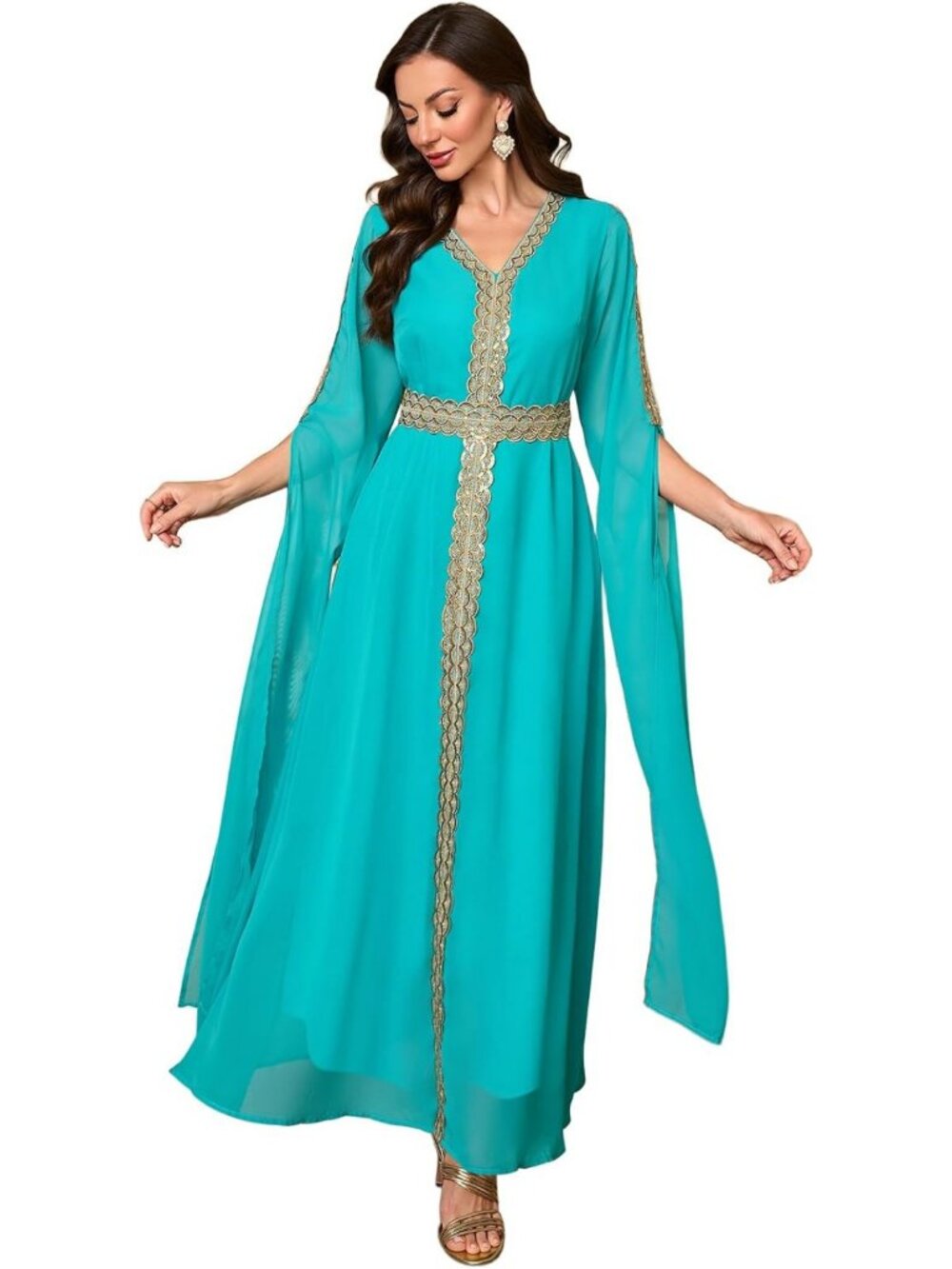 Floral Embroidered Maxi Kaftan Dress for Women | Moroccan Islamic Robe, Ramadan